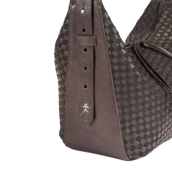 Henry Beguelin Ilenia M Bag Intreccio Scacchiera Dark Brown