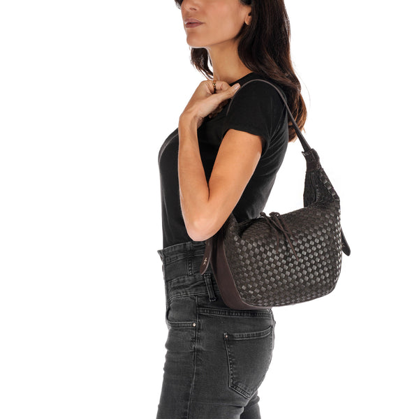 Henry Beguelin Ilenia M Bag Intreccio Scacchiera Dark Brown
