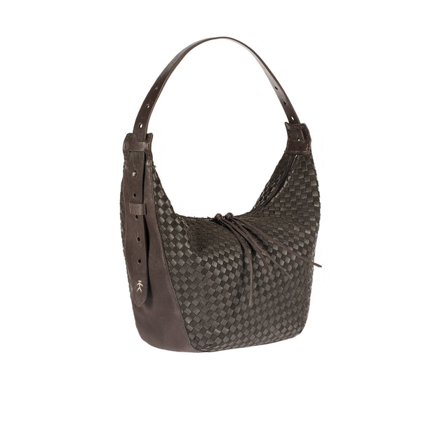 Henry Beguelin Ilenia M Bag Intreccio Scacchiera Dark Brown