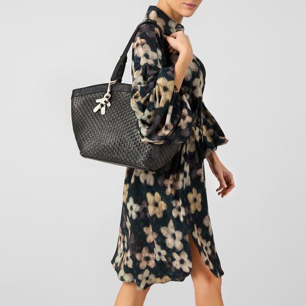 Henry Beguelin Jar Bag XL Intreccio Dama Laminato Black