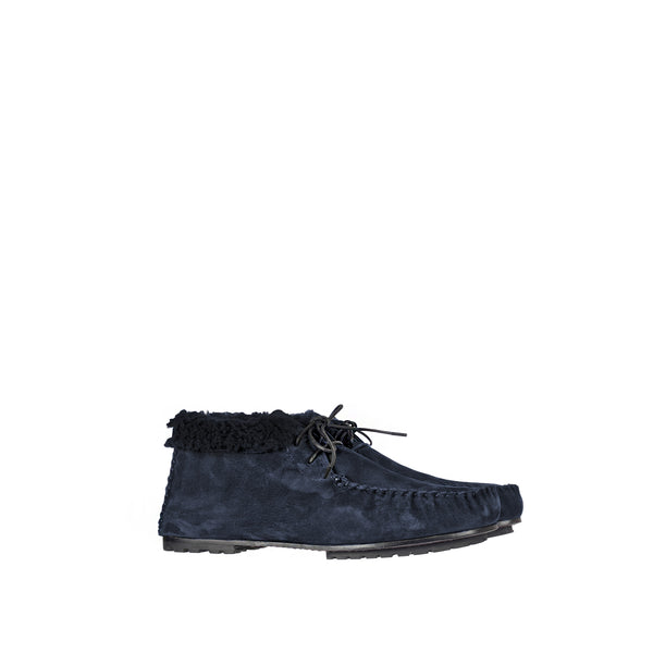 Henry Beguelin Lace-Up Shearling High Loafer Dark Blue