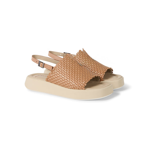 Henry Beguelin Maltinto Laminato Woven Sandal Brandy