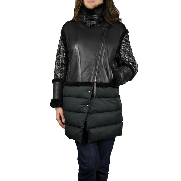 Henry Beguelin Middle Lenght Leather Down Pacaja Jacket Black