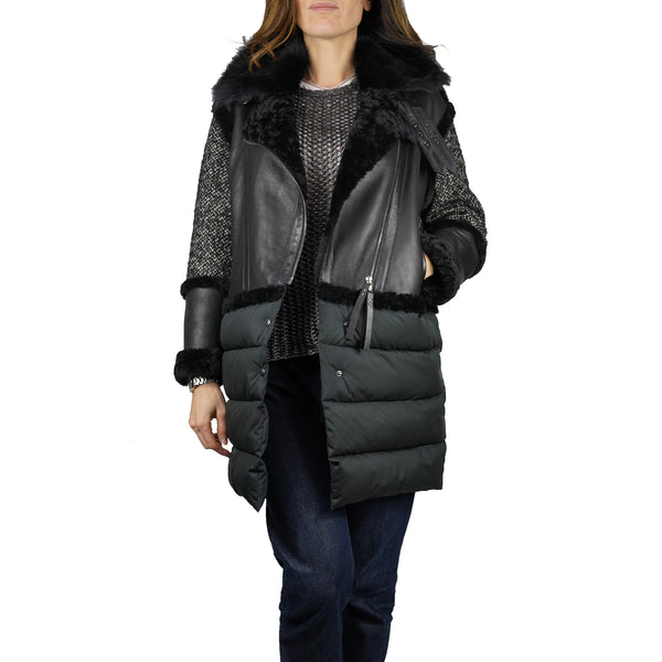 Henry Beguelin Middle Lenght Leather Down Pacaja Jacket Black