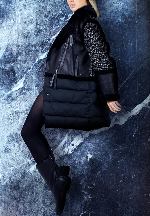 henry beguelin Middle lenght Leather Down Pacaja Jacket Black