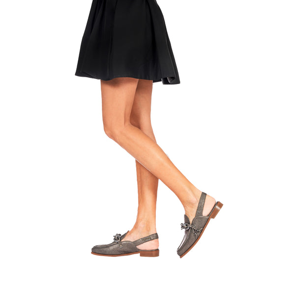 Henry Beguelin Moccasins Slingback Vegetal Lamè Dark Silver