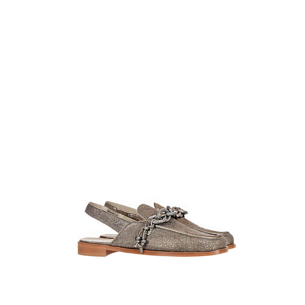 Henry Beguelin Moccasins Slingback Vegetal Lamè Dark Silver
