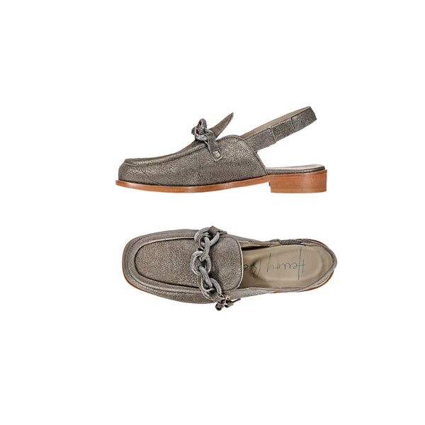 henry beguelin Moccasins Slingback Vegetal Lamè Dark Silver