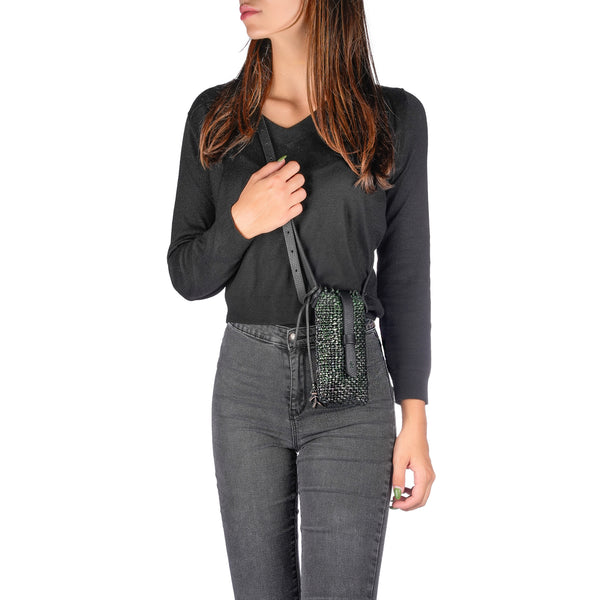 Henry Beguelin Phone Case Bag Intreccio Uncinetto Maltinto Forest Green