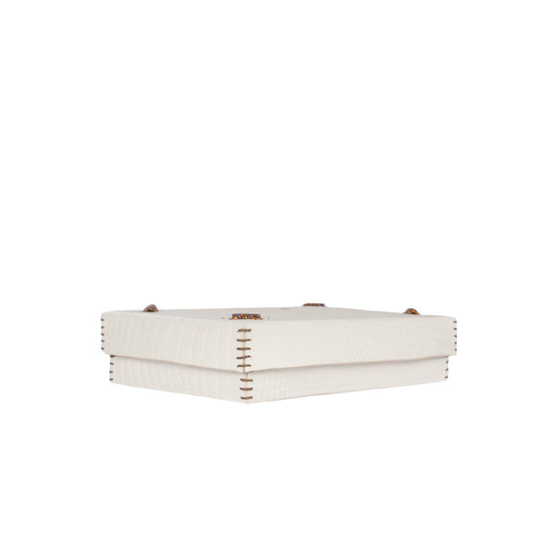 henry beguelin Rectangular Printed Crocodile Leather Box Dado Murrine White