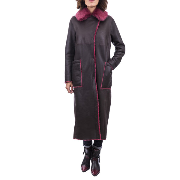 Henry Beguelin Reversible Coat Merinillo Pacaja Dark Brown / Fuchsia