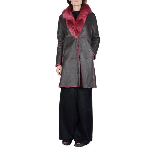 Henry Beguelin Reversible Shearling Coat Dark Brown / Red