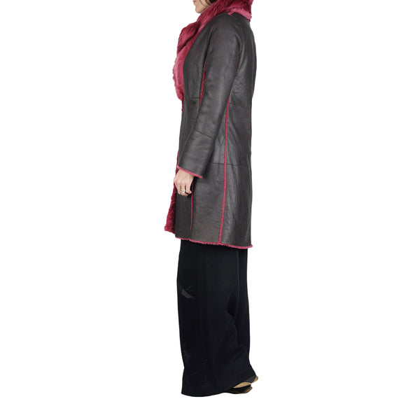 Henry Beguelin Reversible Shearling Coat Dark Brown / Red