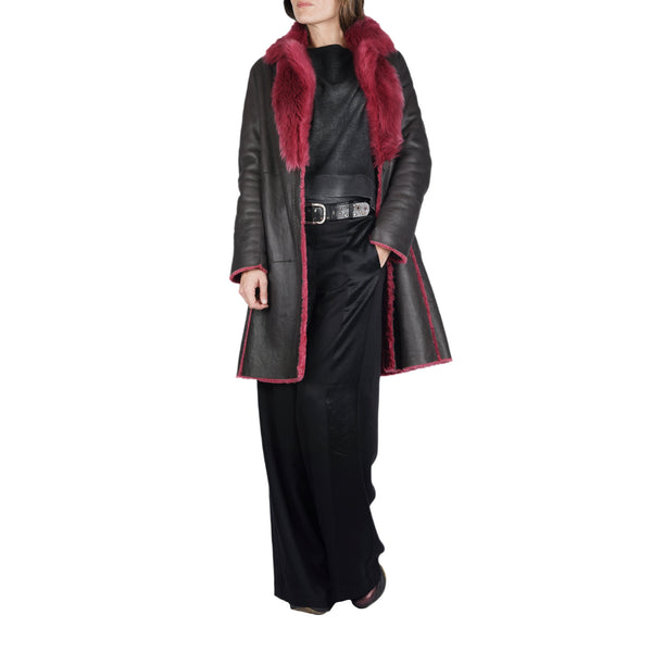 henry beguelin Reversible Shearling Coat Dark Brown / Red
