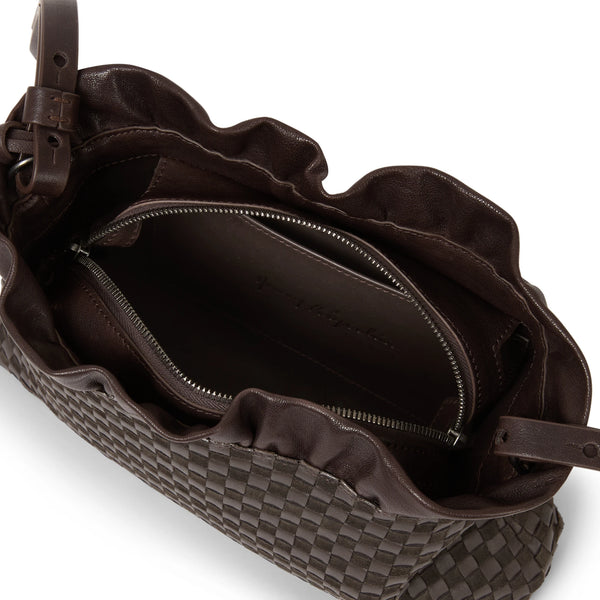 Henry Beguelin Ruched Zip Clutch Intreccio Scacchiera Dark Brown