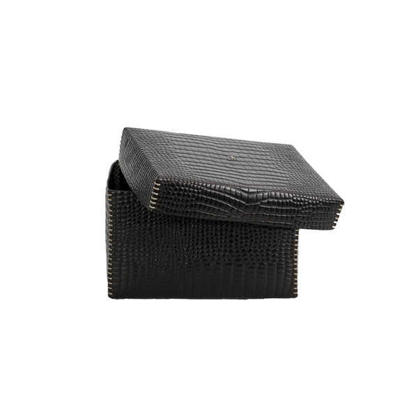 Henry Beguelin Scatola Liscia M Printed Crocodile Black