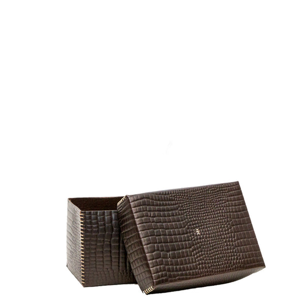 Henry Beguelin Scatola Liscia M Printed Crocodile Brown