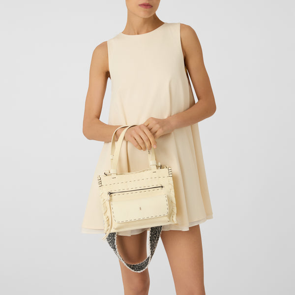 Henry Beguelin Shopping Pocket Ricamo Old Iron Sand