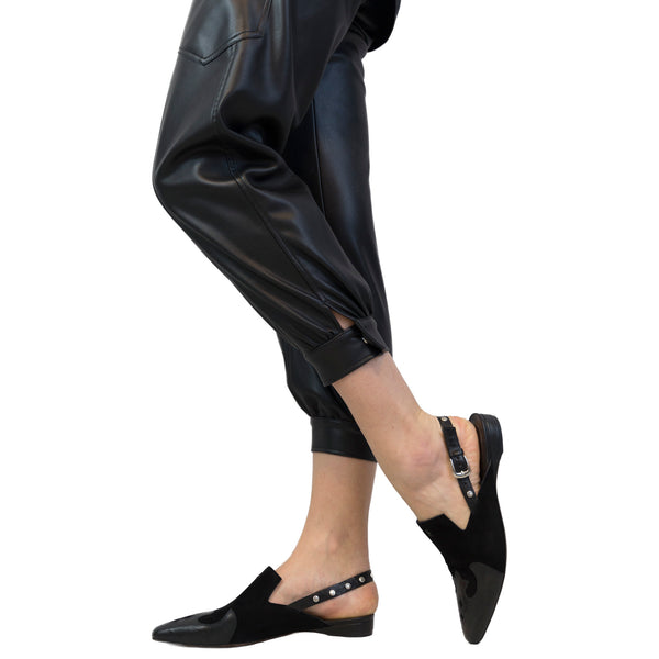 henry beguelin Slingback Texan Mules Metal Wash/Suede Black