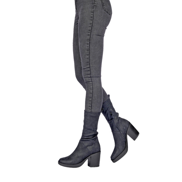 Henry Beguelin Square Toe Bootie Stretch Suede Deep Blue