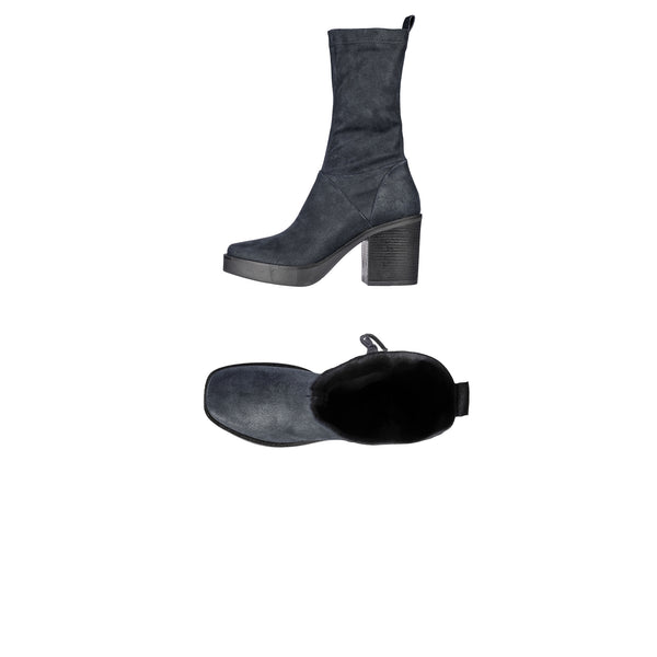 Henry Beguelin Square Toe Bootie Stretch Suede Deep Blue