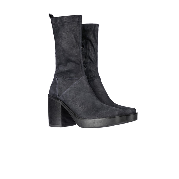 henry beguelin Square Toe Bootie Stretch Suede Deep Blue