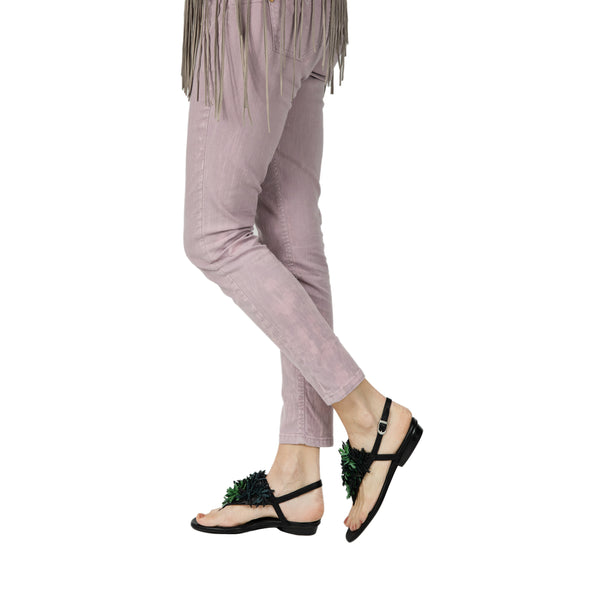 Henry Beguelin Thong Sandal Flowers Green Ranch Black