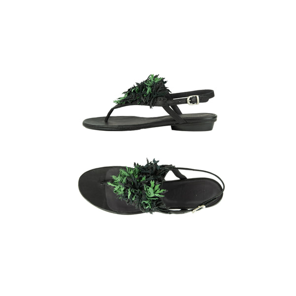 Henry Beguelin Thong Sandal Flowers Green Ranch Black