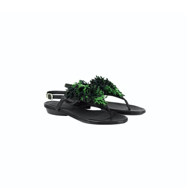 henry beguelin Thong Sandal Flowers Green Ranch Black