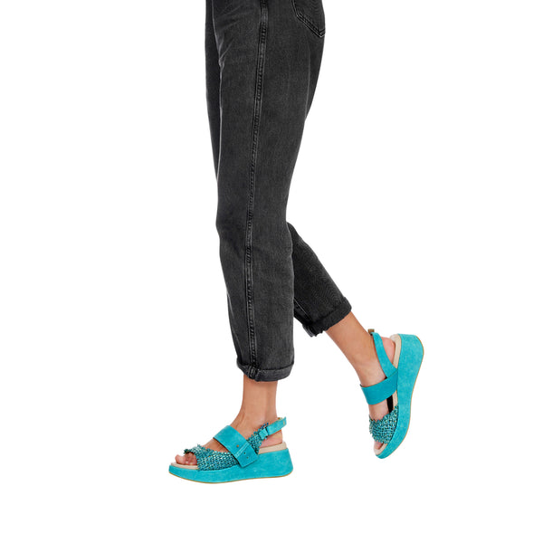 Henry Beguelin Wedge Sandal Intreccio Madreperla Turquoise