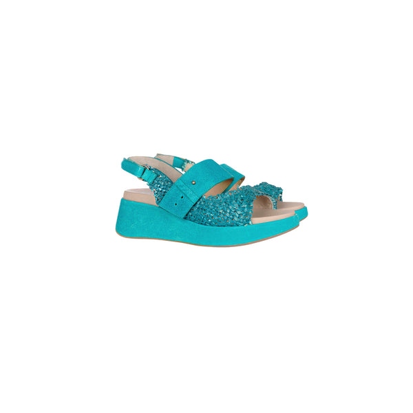 Henry Beguelin Wedge Sandal Intreccio Madreperla Turquoise