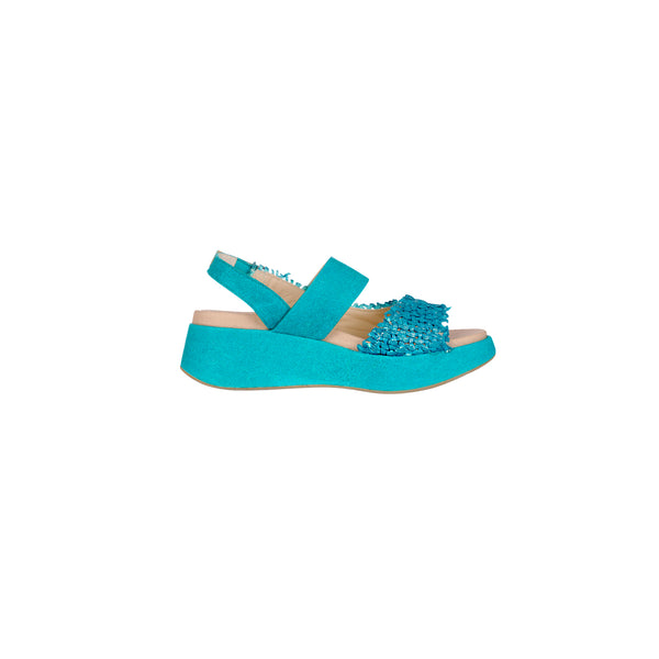 Henry Beguelin Wedge Sandal Intreccio Madreperla Turquoise
