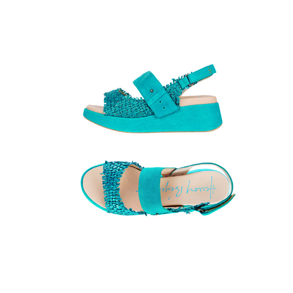 henry beguelin Wedge Sandal Intreccio Madreperla Turquoise
