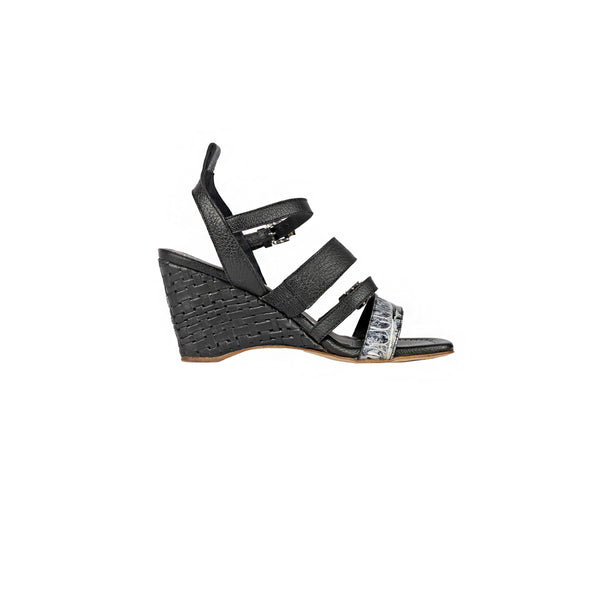 Henry Beguelin Wedge Sandal With Crocodile Martellato Black