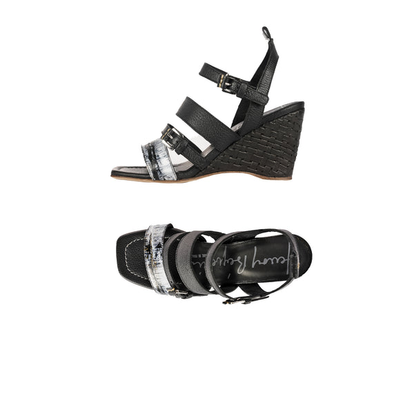 henry beguelin Wedge Sandal with Crocodile Martellato Black