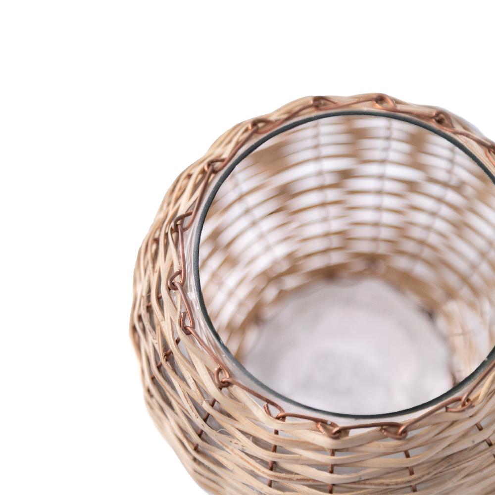 Heritage Lace Artisan Wood Bamboo & Glass Globe Votive