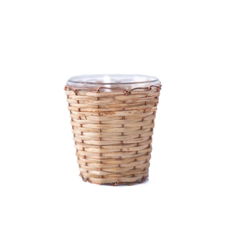 Heritage Lace Artisan Wood Bamboo & Glass Votives Set/3