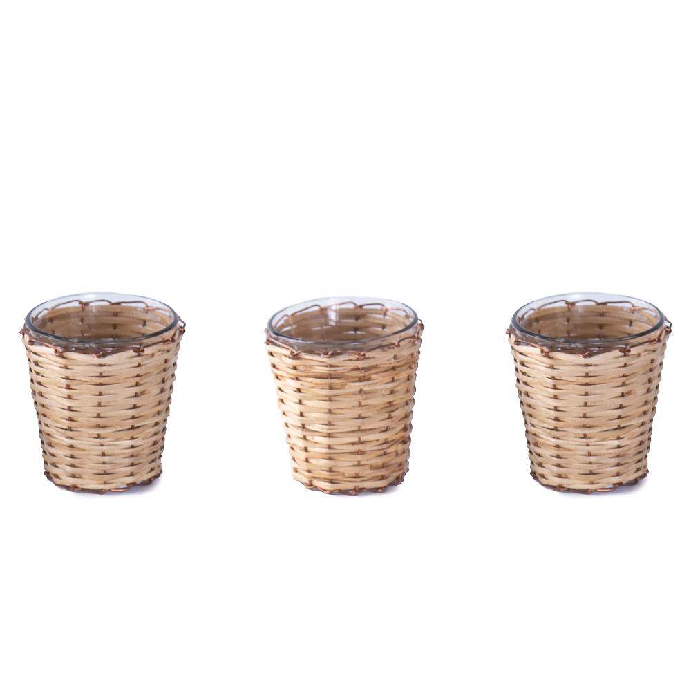 heritage lace Artisan Wood Bamboo & Glass Votives Set/3