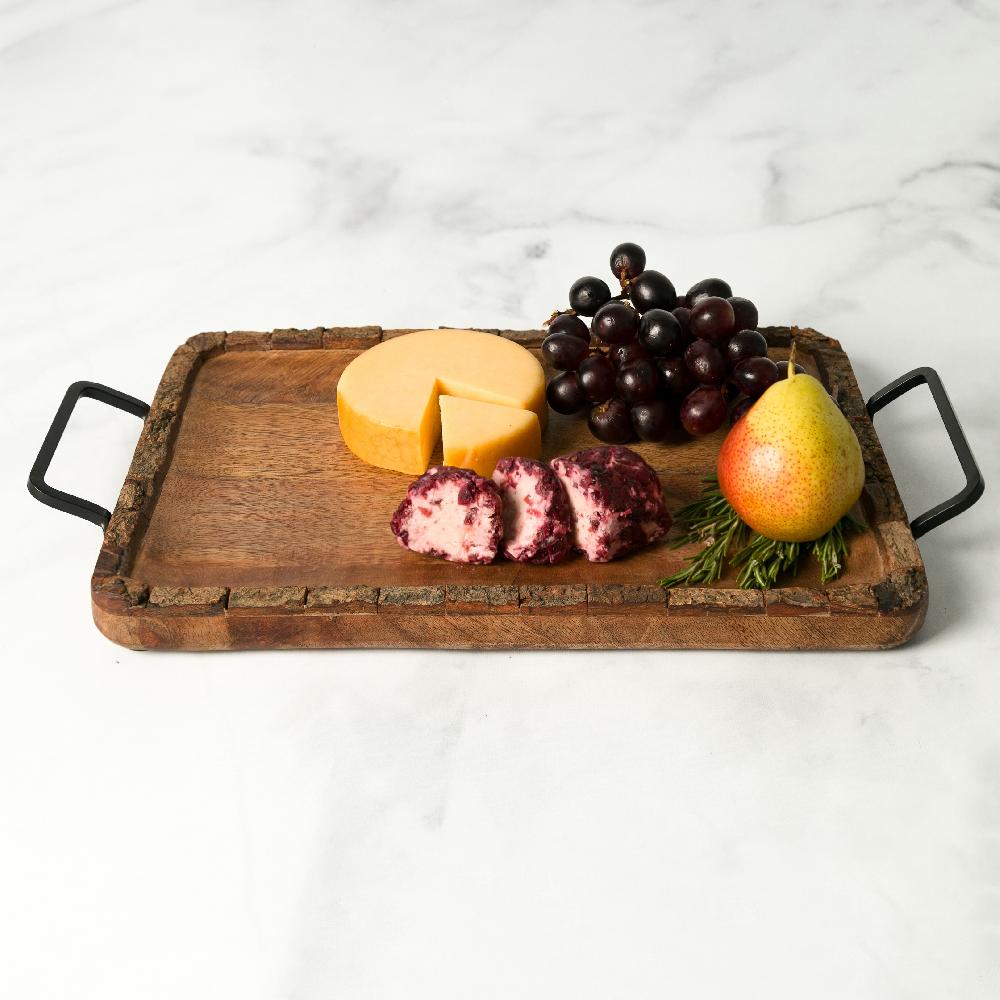 Heritage Lace Artisan Wood Bark Rectangle Handled Charcuterie Tray