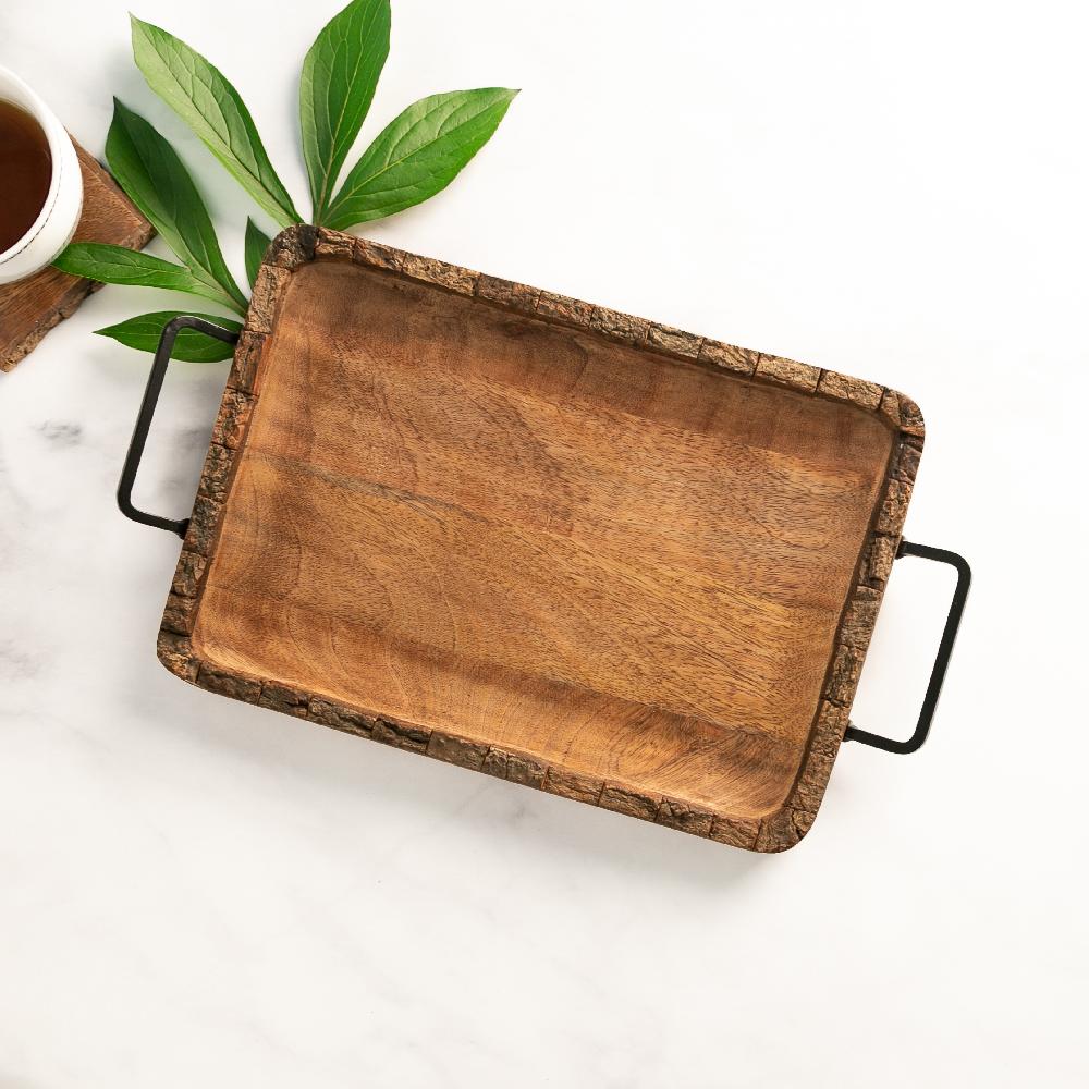 heritage lace Artisan Wood Bark Rectangle Handled Charcuterie Tray