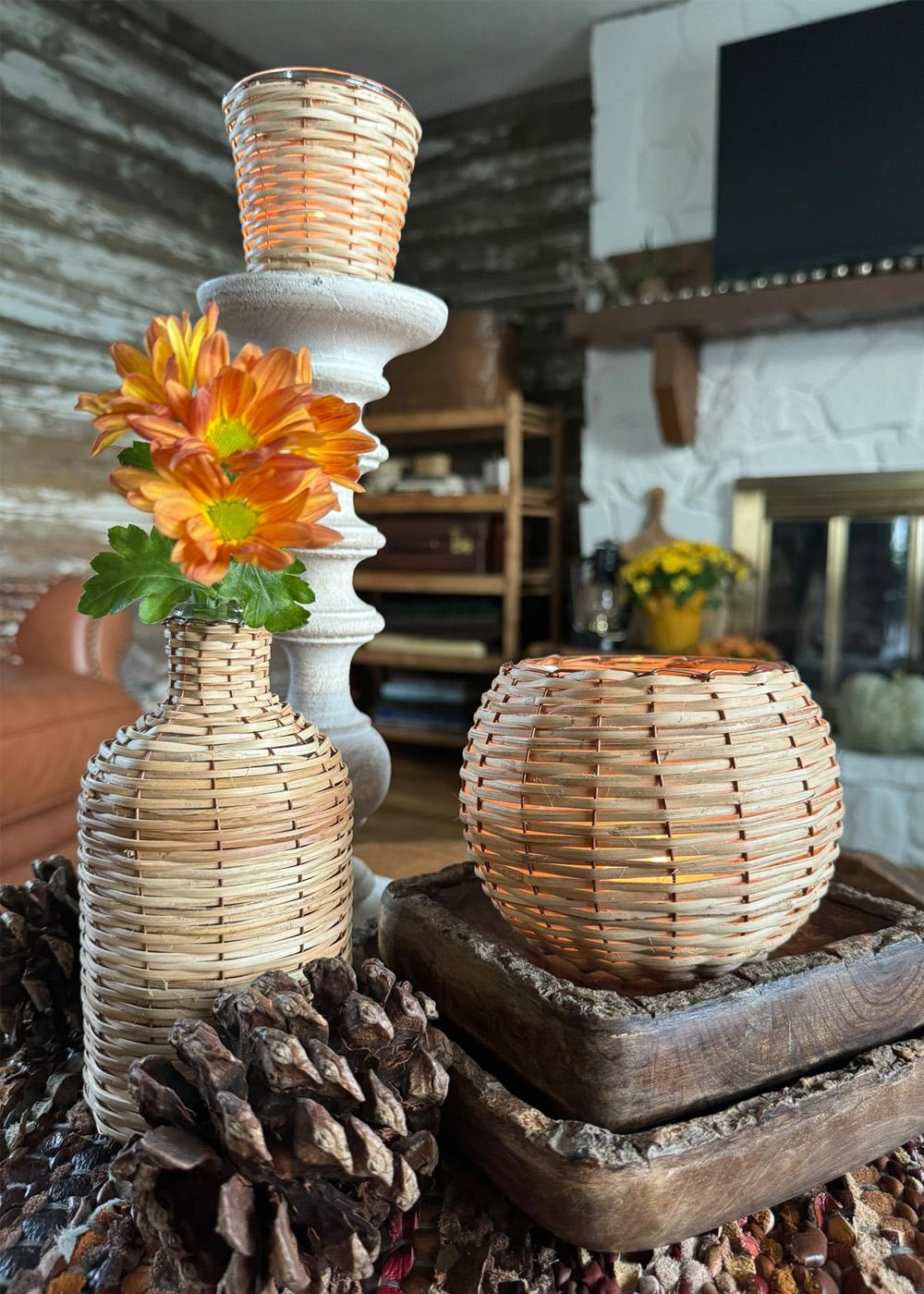 Heritage Lace Artisan Wood Bamboo & Glass Bud Vase