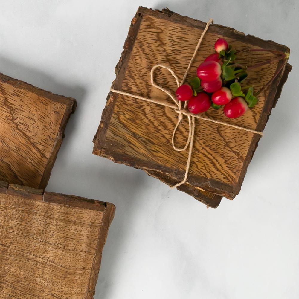 Heritage Lace Artisan Wood Bark Coaster Set/4