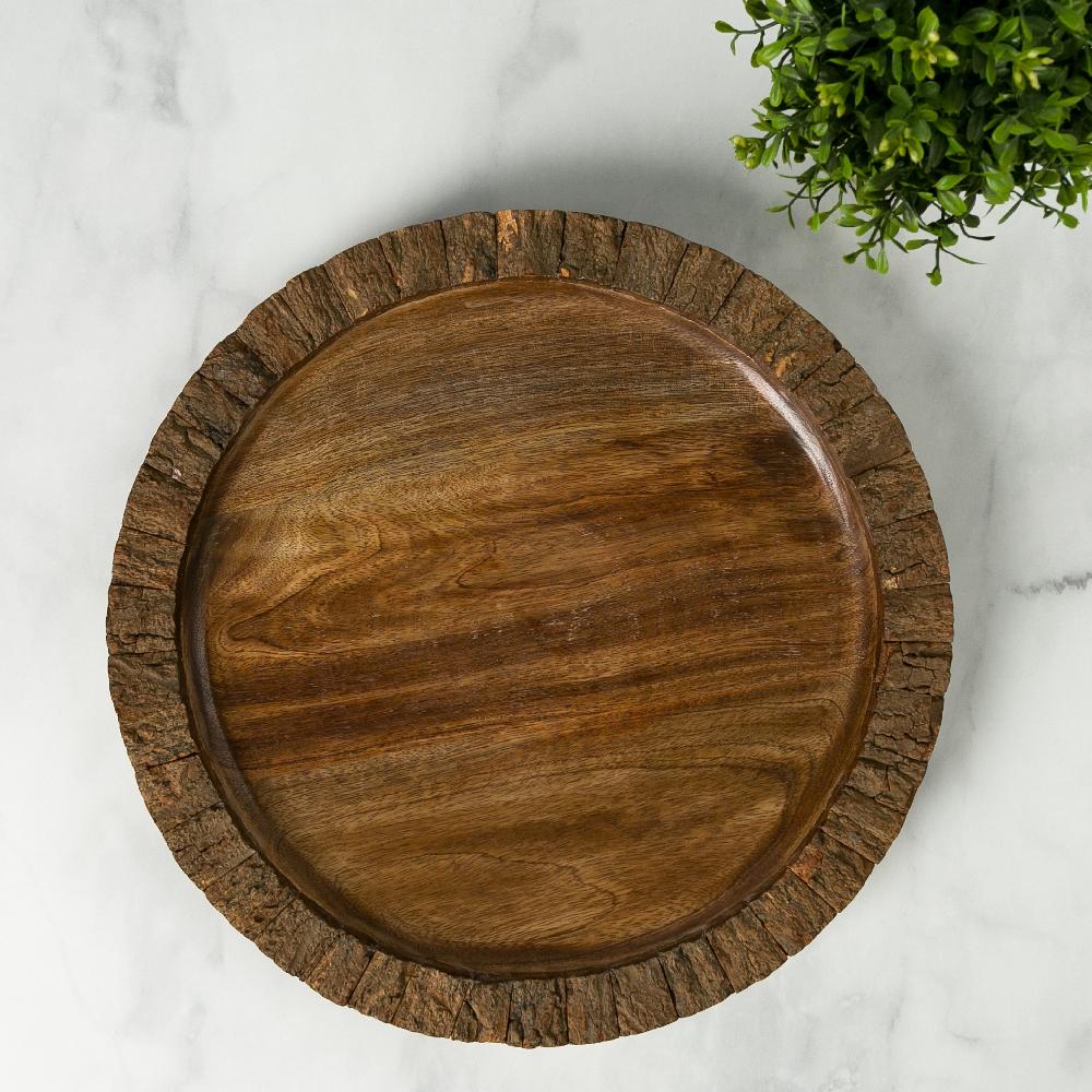 Heritage Lace Artisan Wood Bark Round Serving Tray