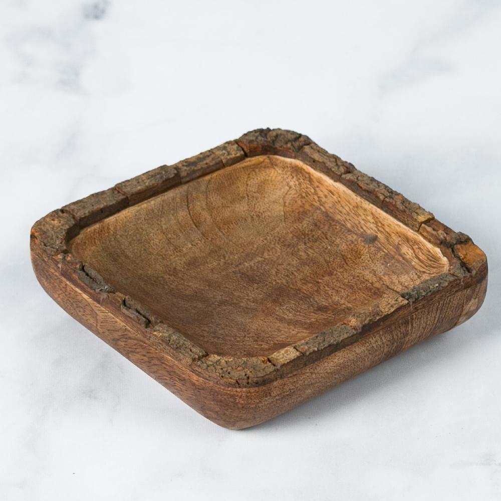 Heritage Lace Artisan Wood Bark Square Bowl