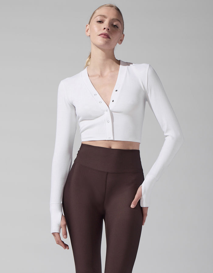 heroine sport Henley Rib Cardigan [White]