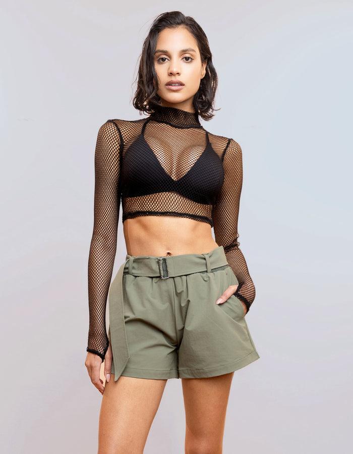 Heroine Sport L/S Mock Neck Top [Black Mesh]