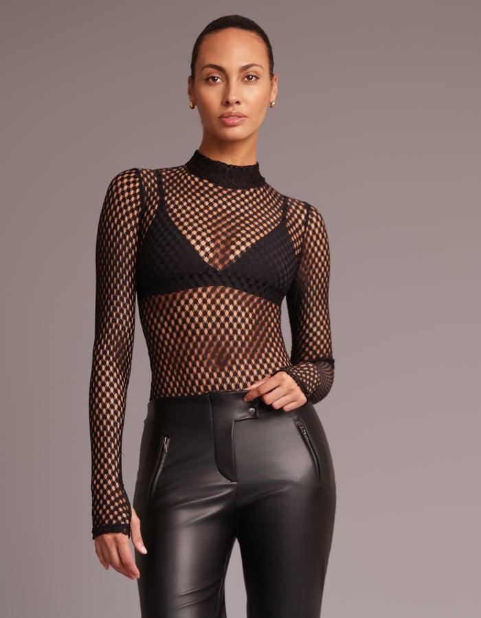 heroine sport MOCK NECK MESH BODYSUIT [BLACK]