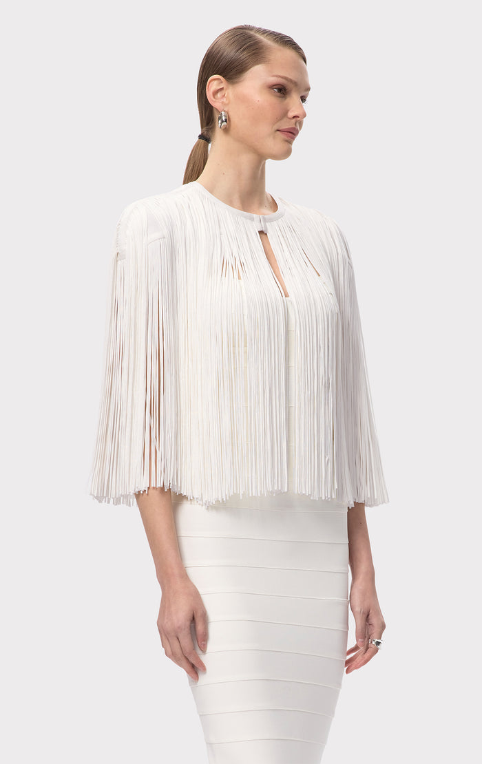 Hérve Léger ICON FRINGE CAPE ALABASTER
