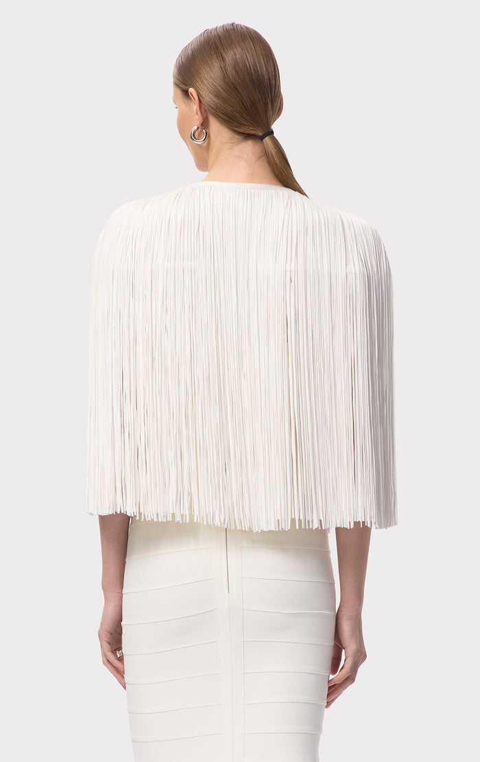 Hérve Léger ICON FRINGE CAPE ALABASTER
