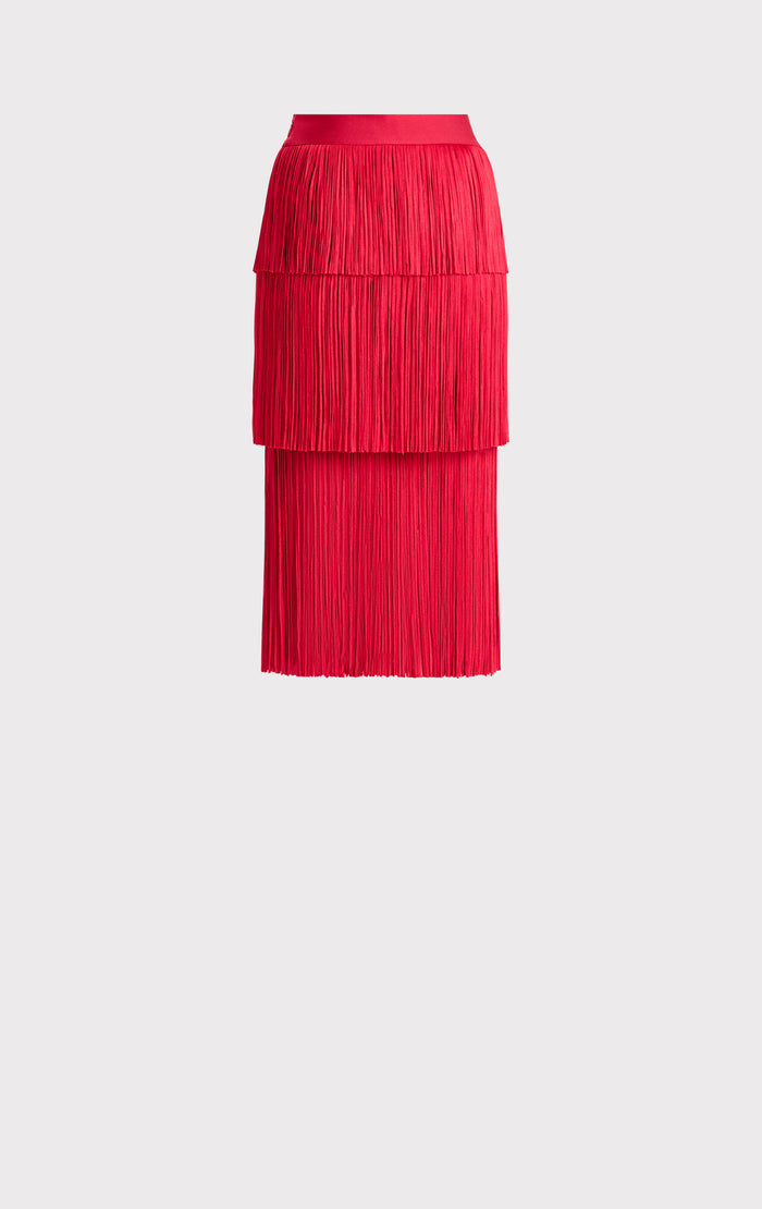 Hérve Léger ICON LAYERED FRINGE MIDI SKIRT RIO RED